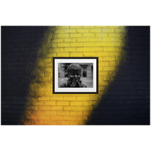 Framed Black & White Photo Print Poster "Boys Cry" on black & yellow brick wall. Photography by Jacob Sellström. Printed on matte paper with wooden frame. Two sizes: 8x10, 12x16.