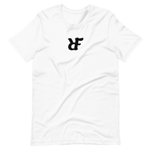 White and black t-shirt with "RIF" Roast In Focus logo. Comfortable cotton. Sizes S-XL. Logo collection.