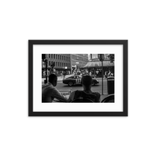 Framed Black & White Photo Print Poster "Coffee break in Stockholm".  Ferrari 275GTB. Photography by Jacob Sellström. Printed on matte paper with wooden frame. Two sizes: 8x10, 12x16.