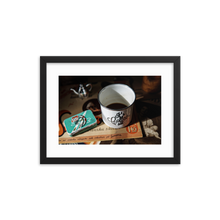 Framed Photo Print Poster "It's Coffee Time!". Shows a vintage enamel coffee mug. Photography by Jacob Sellström. Printed on matte paper with wooden frame. Two sizes: 8x10, 12x16.