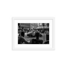 Framed Black & White Photo Print Poster "Coffee break in Stockholm".  Ferrari 275GTB. Photography by Jacob Sellström. Printed on matte paper with wooden frame. Two sizes: 8x10, 12x16.