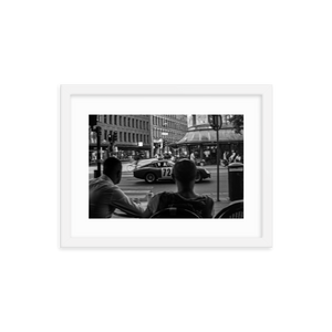 Framed Black & White Photo Print Poster "Coffee break in Stockholm".  Ferrari 275GTB. Photography by Jacob Sellström. Printed on matte paper with wooden frame. Two sizes: 8x10, 12x16.